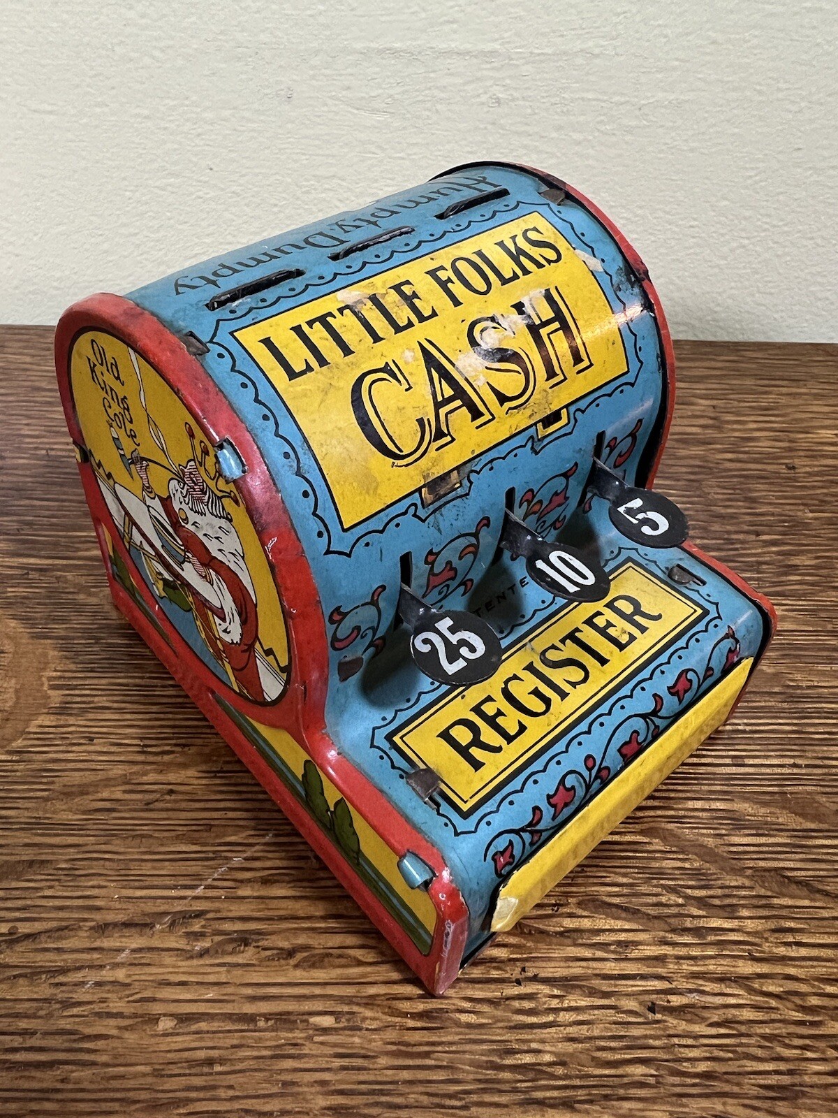 Antique Tin Litho Little Folks Cash Register Tin Toy Nursery Rhymes