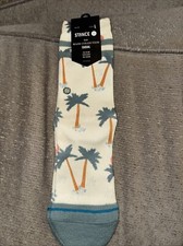 Stance Youth Palm Tree Crew Socks Off White/Blue. Size: Y 3-5.5