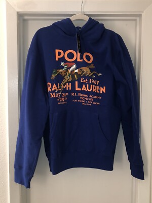 NWT Polo Ralph Lauren BLUE EQUESTRIAN RIDING ACADEMY Graphic Hoodie size L 