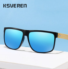 Bamboo Wood Polarized Sunglasses Men Women Wooden Temple Square Outdoor Glasses