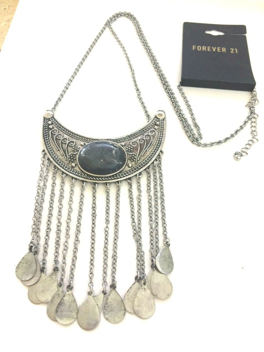 NX5469 DESIGNER INSPIRED SILVER TONE METAL TASSEL BLACK GEMSTONE