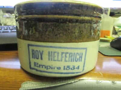Detroit, Mich. Roy Helferich Empire 1534 stoneware Butter Crock MICHIGAN MI