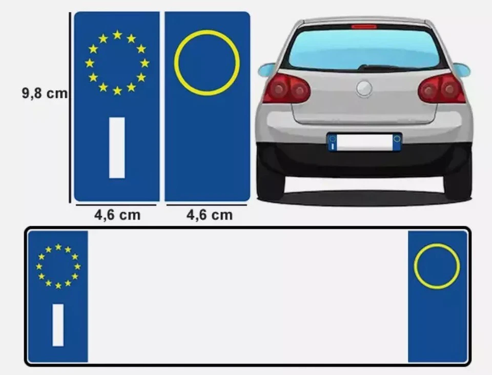 ADESIVI SIMBOLO ITALIA TARGA AUTO POSTERIORE EUROPA EUROPEA ANTERIORE qi - Immagine 2 di 2