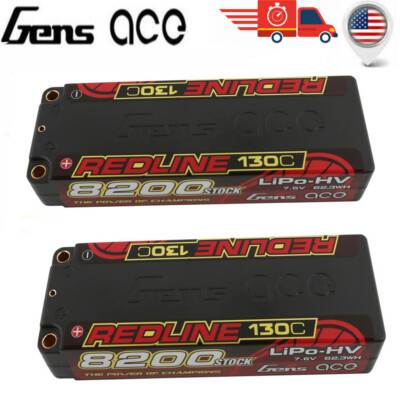 2X Gens Ace 130C 8200mAh 7.6V 2S Lipo Battery HardCase HV For 1/10 RC Racing Car