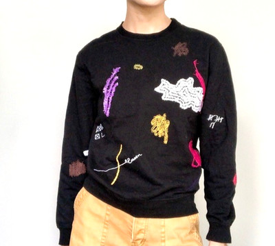 Carven Embroidered Scribble Sweatshirt Black Long Sleeve Cotton Crew Neck S