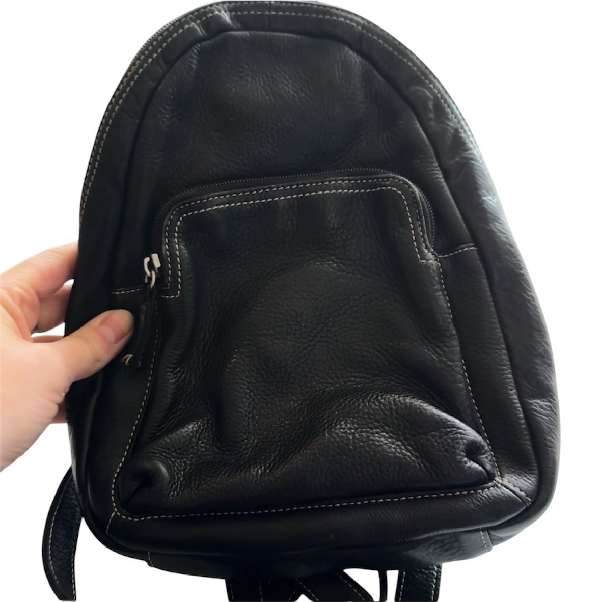 Tignanello Black Leather Stitched Backpack Purse 10 x 8.5  display picture 1