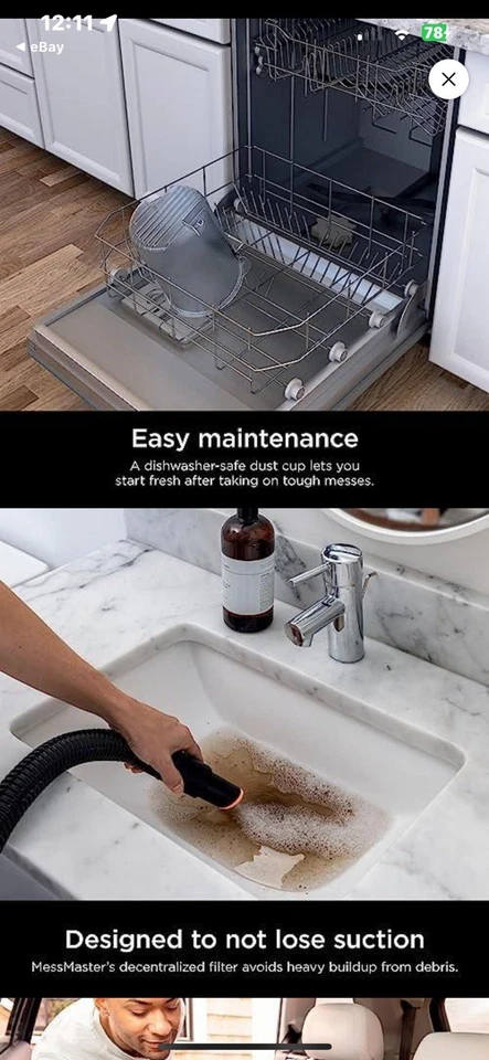 *VS101* Shark - MessMaster Portable Wet/Dry Vacuum 1 Gallon Corded for Pets Cars - Image 2 of 4