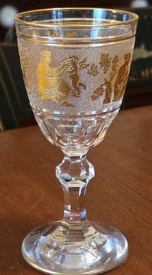 Val St Lambert Danse de Flore Art Glass Crystal Gold Gilt Sherry Stem