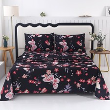 4PCS Pink Butterfly Sheets Set Full, Soft Microfiber Butterfly Bed Sheets Ful...