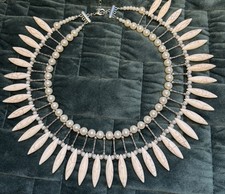 Tribal Style Vintage Bib Necklace costume jewelry Pearls Stone