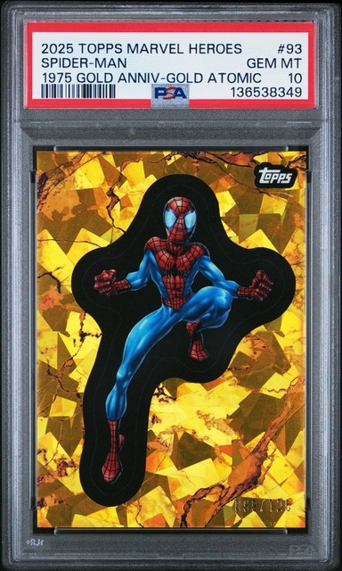 Topps 2025 Marvel Heroes Spider-Man #93 1975 Gold Atomic Refractor /125 PSA 10