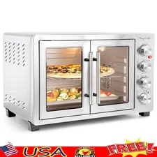 Electric French Door Convection Oven 47QT Rotisserie 1800W Timer Stainless Steel
