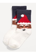 Old Navy Unisex Toddler Baby Cozy Dark Santa Plush Textured Gripper-Dots Socks