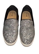 Birdies The Swift Silver Black Sparkle Ombre Glitter Slip Ons Size 6.5