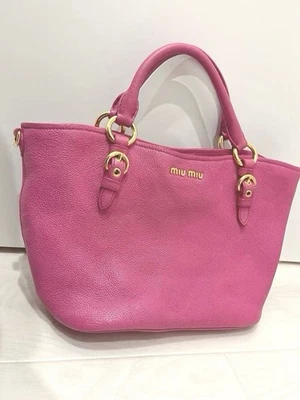 MIUMIU Madras 2 Way Leather Handbag Peonia Pink Tote RN0886 Gold Hardware Auth - Photo 1/4