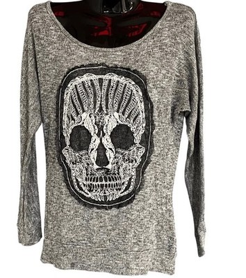 Charlotte Russe Vintage Light Weight Fine Knit Mesh Skull Punk Goth Sweater
