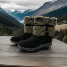 Minnetonka Womens Everett Suede Braided Tie Black Bootie 10M Water Repellent