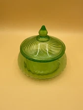 (330) Spiral Green Depression Glass Jar Anchor Hocking