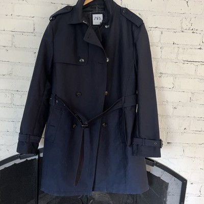 ZARA Trench Coat Mens Flowing Navy Blue 42