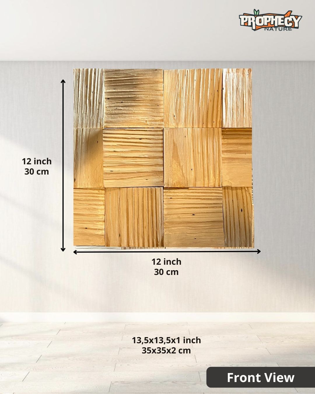 12”x12” Solid Wood Wall Panel – Decorative 3D Wooden Art Pane – Ready to Mount
