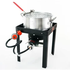Loco Outdoor Fryer (10Qt) Stainless Portable Propane 50000-BTU Strainer Basket