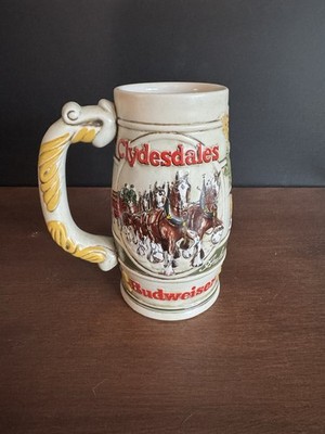 VINTAGE Budweiser Clydesdales 6.5'' Stein Anheuser Busch Beer Mug - 1983