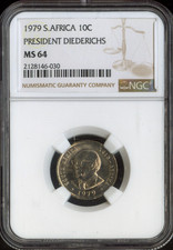 1979 South Africa 10 Cents NGC MS64 Presidents Diederichs Quality