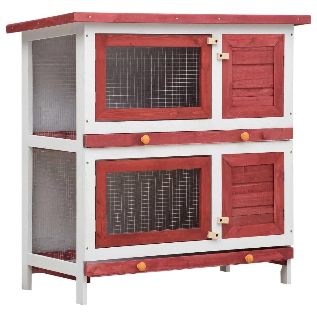Clapier cage d'extérieur en bois 4 portes pour lapin rongeur rouge