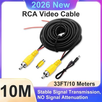33FT Double Shielded RCA Video Cable Copper for Rear View Camera No Signal Loss