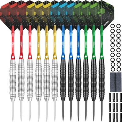 Cyeelife Dartpfeile Mit Metallspitze,12 Stück 20 Gramm Profi Steel Darts Set Mit