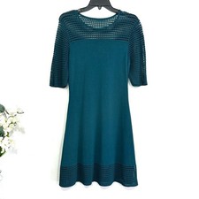 CB Established 1962 Women's Sz L Teal Crochet Stretch Sweater Dress