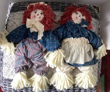 Vintage Handmade Primitive Style Raggedy Ann Andy Cloth Dolls Folk Art 1990s