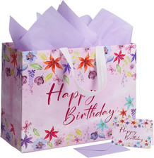Happy Birthday 16" Extra Large Gift Bag with Tissue Paper and Cards, Reusable Wa