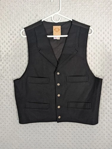 Vintage Wah Maker Vest Men's Medium Black Wool Western Cowboy USA Made - product listing photo