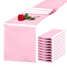 10 Pack Satin Table Runner 12 x 108 Inch Long Pink Silk Table Runner for Wedd...