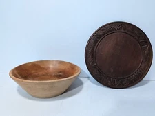 Traditional Wooden Plate and Bowl as pictured, not as shiny