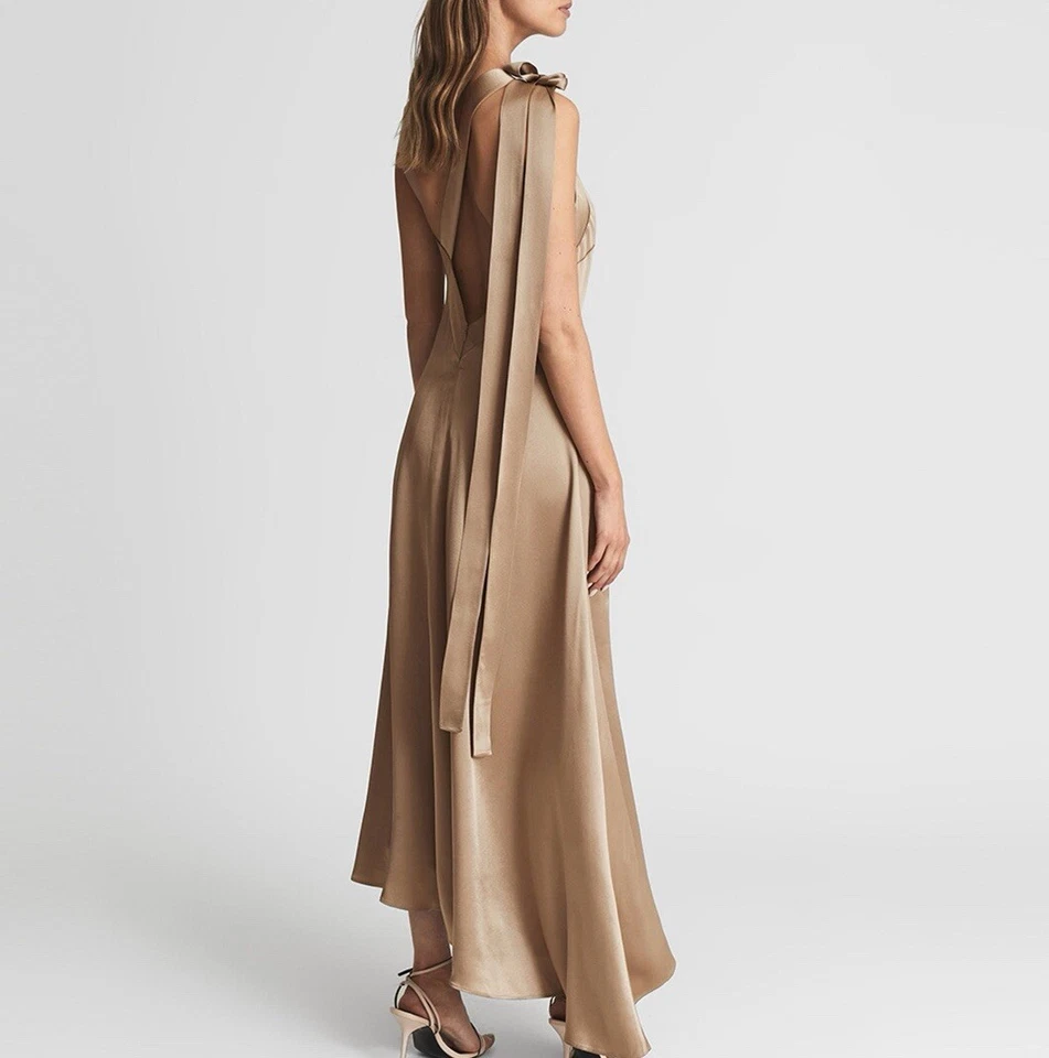 Maxi Vestido Reiss Delphine Un Hombro Talla 10 Asimétrico Satén PVP £298  Foto 2 de 4