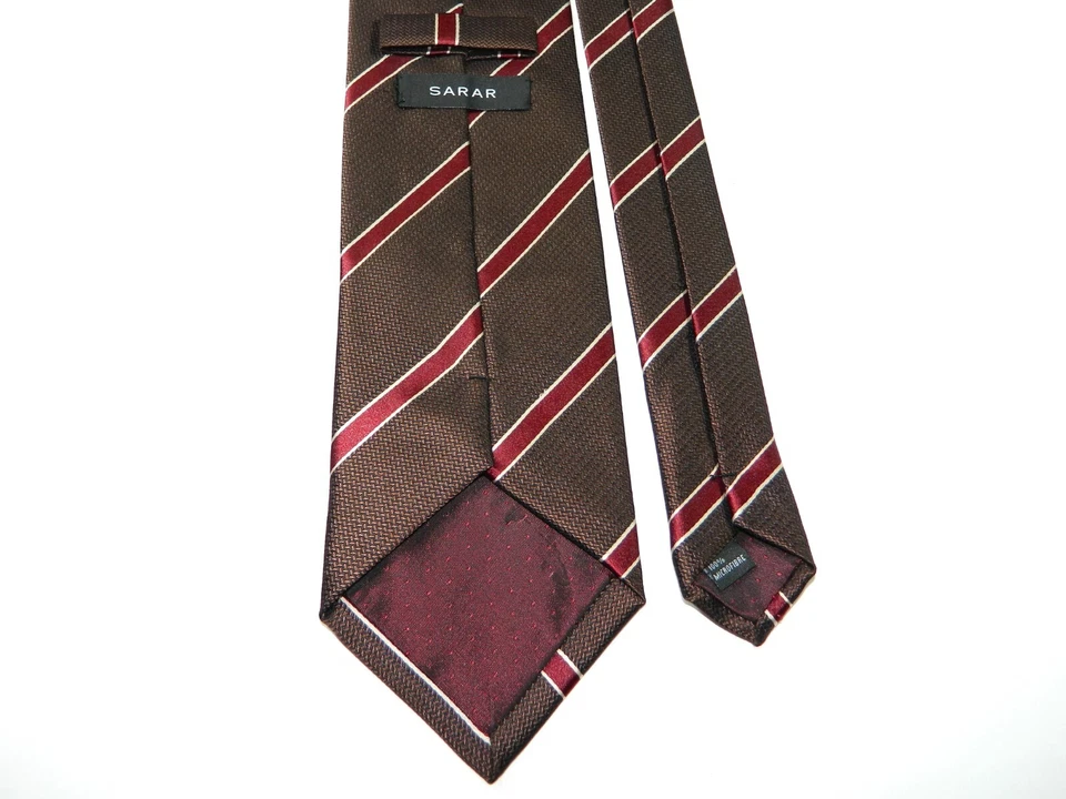 Мужская SARAR галстук галстук сделано в Италии коричневый красное вино полоски REPP - Изображение 4 из 4