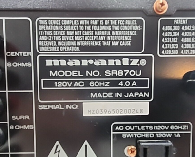 Marantz Receiver SR870 AV Surround Sound 5.1 Ch. w/After Market