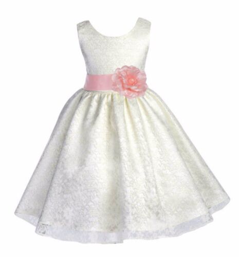 Wedding Floral Lace Overlay Flower girl dress Wedding Pageant Holiday Easter New - Afbeelding 1 van 38