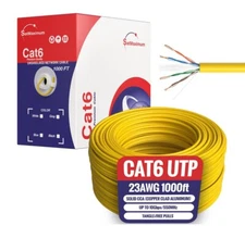 CAT6 1000FT Yellow UTP Ethernet Cable 23AWG Network LAN Solid Bulk Wire Pull Box