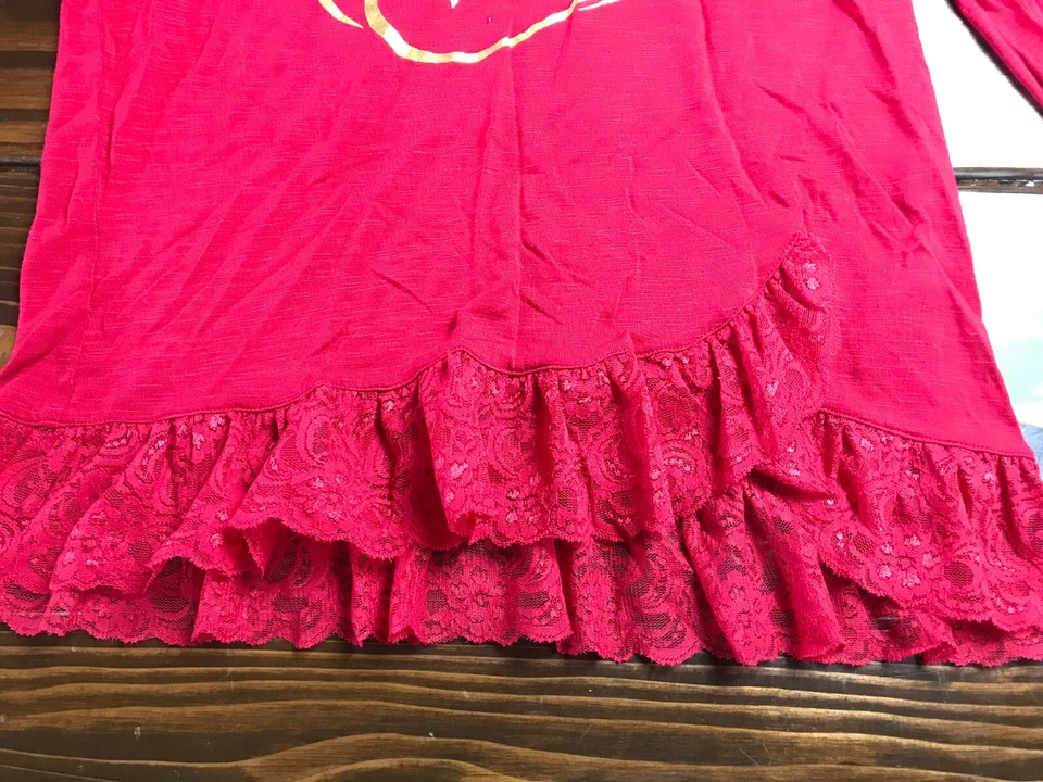 Рубашка Wrangler, молодежный женский размер XL, красный, кружевная отделка, длинный рукав, оборки кромки - Изображение 3 из 4