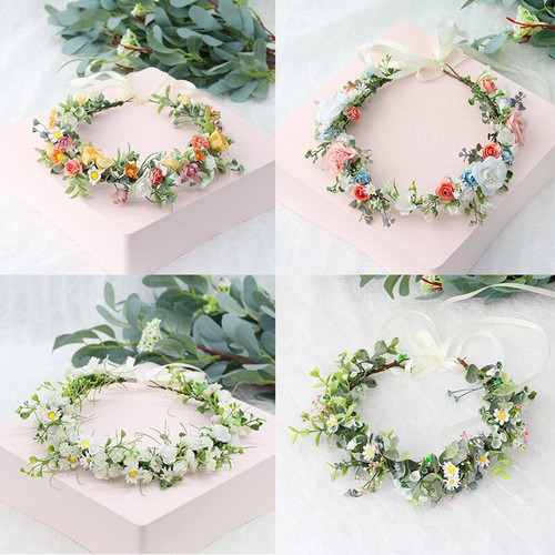 Flowers Headband Head Garland Hair Band Crown Wreath Festival Boho Beach Wedding - Picture 9 of 49