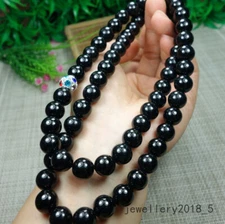 Certified Black Green Burma 100% natural A jadeite jade 10mm Beads Necklace 墨翠项链