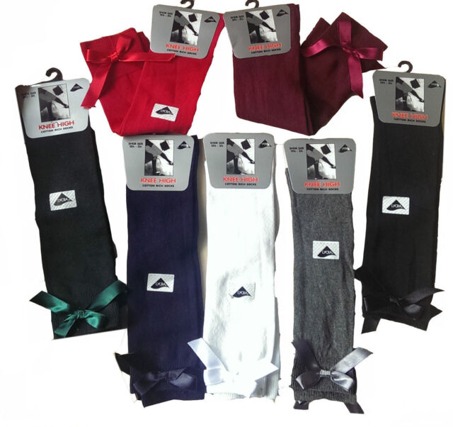 Girls / Kids Knee High Junior Girls School Socks With Bow Ten Colors all sizes