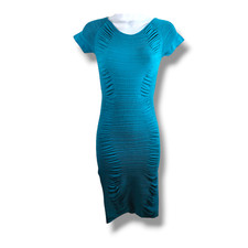 Prime Cut Dress One Size Blue Stretch Bodycon Open Back Ribbed Mini Short Sleeve