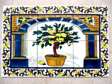 18" x 12" Hand painted Lemon Tree Ceramic tile Art Wall mural panel Backsplash