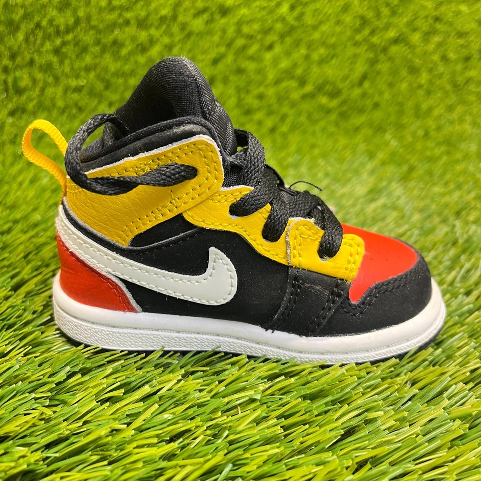 耐克 Air Jordan 1 Mid 学步儿童 4C 码橙色黄色运动鞋 — 第 4/4 张图片