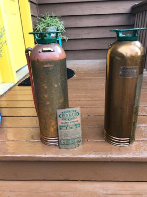 Vintage Antique Copper And Brass Fire Extinguishers