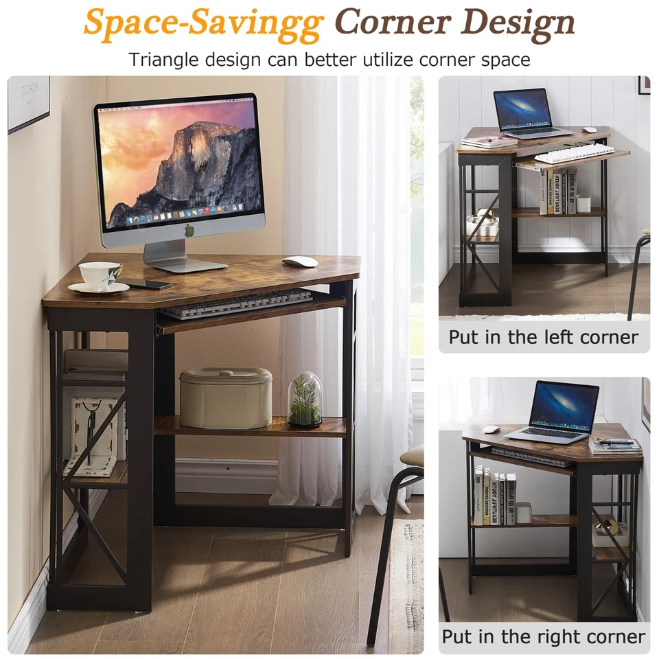 Triangle Corner Computer Desk Small Spaces Home Office Desk Laptop Work Table - Image 3 of 4
